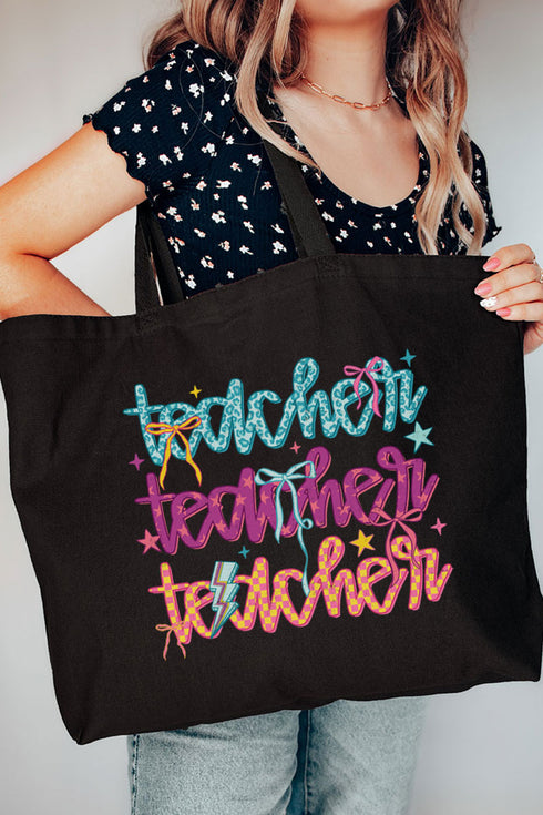 Stacked Colorful Teacher Canvas Jumbo Tote