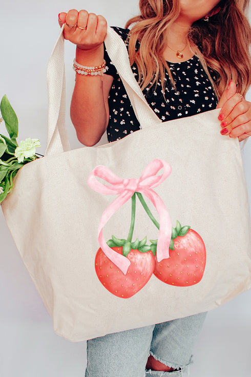 Strawberry Girly Canvas Jumbo Tote