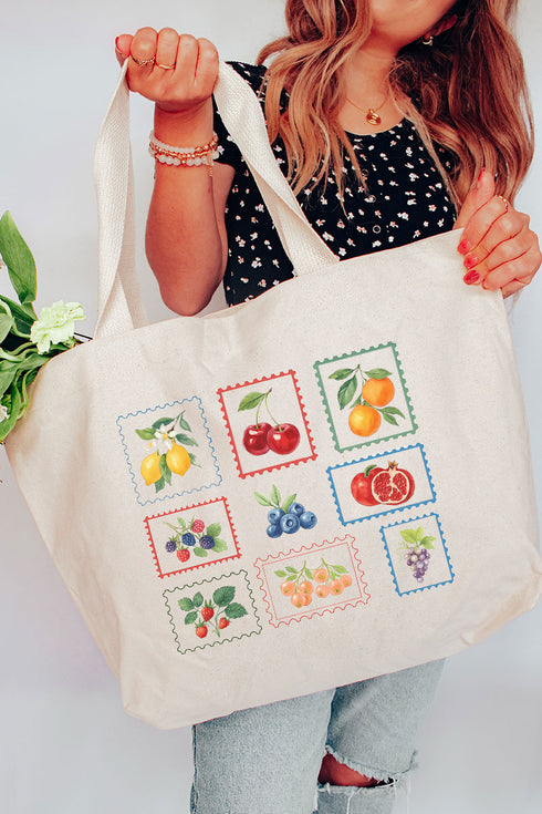 Summer Fruit Stamps Canvas Jumbo Tote