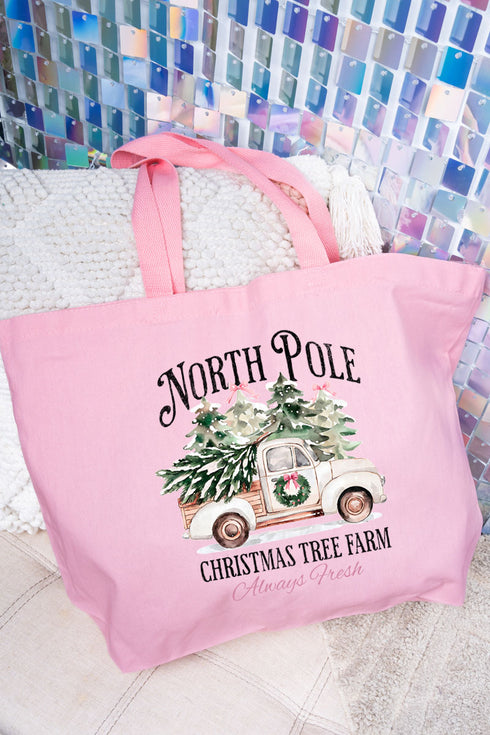 Truck North Pole Tree Farm Canvas Jumbo Tote