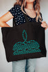 Turquoise Checkered Boot Stitch Canvas Jumbo Tote