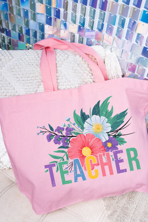 Vibrant Floral Teacher Canvas Jumbo Tote