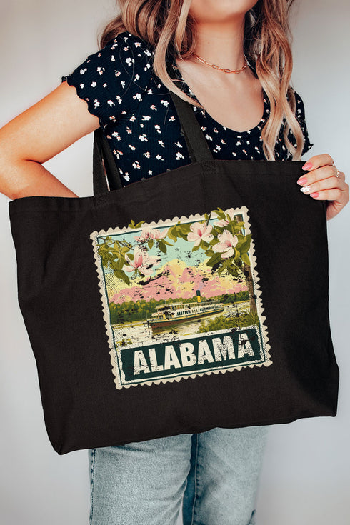 Vintage Alabama Stamp Canvas Jumbo Tote