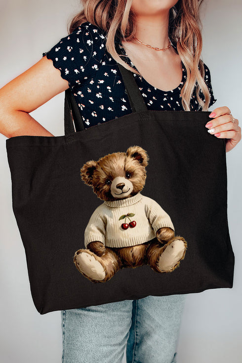 Vintage Cherry Teddy Bear Canvas Jumbo Tote