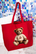 Vintage Cherry Teddy Bear Canvas Jumbo Tote