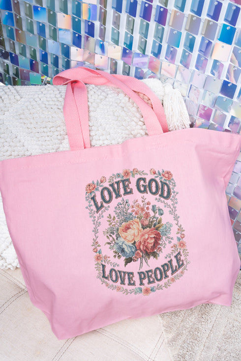 Vintage Love God Love People Canvas Jumbo Tote