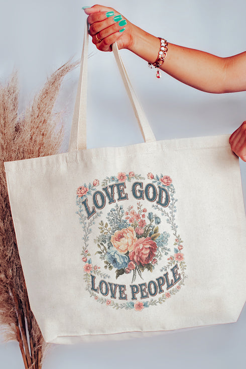 Vintage Love God Love People Canvas Jumbo Tote