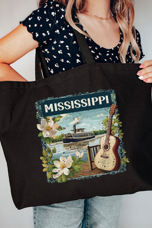 Vintage Mississippi Stamp Canvas Jumbo Tote