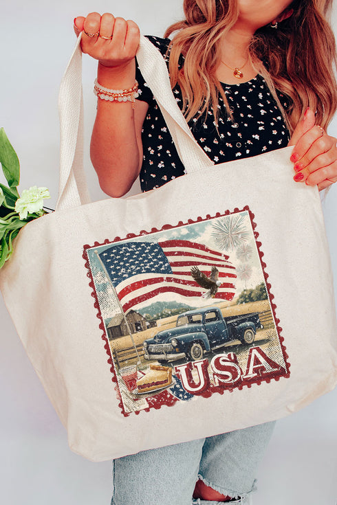 Vintage USA Stamp Canvas Jumbo Tote