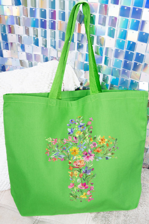 Watercolor Floral Cross Canvas Jumbo Tote