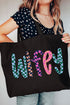 Wavy Checkered Wifey Canvas Jumbo Tote