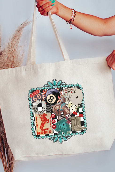 Welcome Rodeo Collage Canvas Jumbo Tote