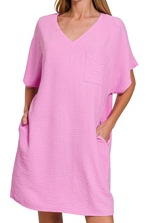 Go With The Flow Mauve V-Neck Pocket Shirt Dress