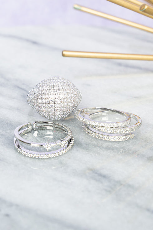 Bring The Sparkle Cubic Zirconia Silvertone 4 Ring Set