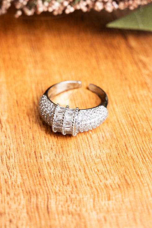 Special Moment Cubic Zirconia Silvertone Cuff Ring