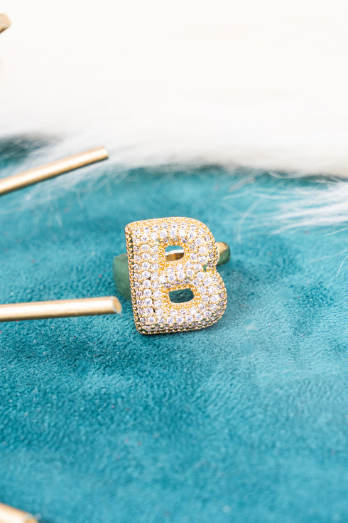 Goldtone Crystal Pave "B" Cuff Ring