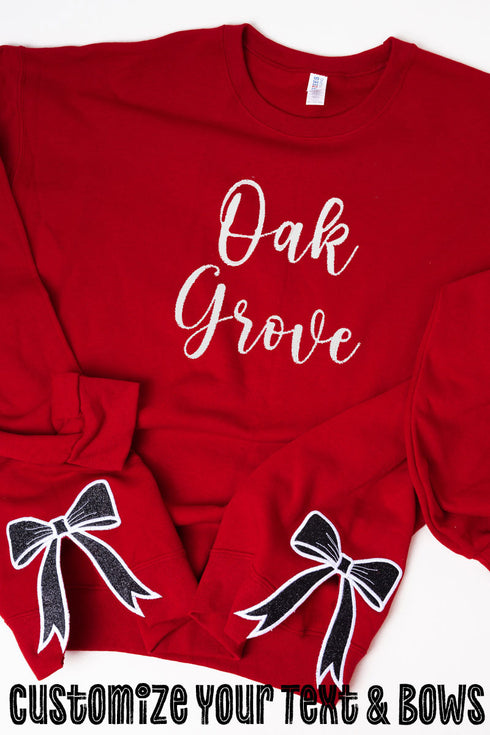 True Red You Design It Embroidered Side Bows Unisex NuBlend Crew Sweatshirt *Customize Your Text and Bows