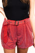 Saturday Shimmer Red Crystal Belted Shorts