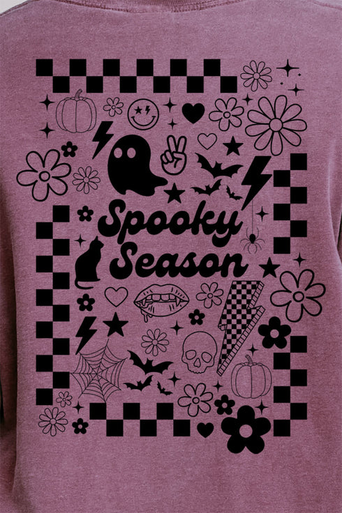 Retro Spooky Season Front & Back Design Comfort Colors Heavyweight Long T-Shirt