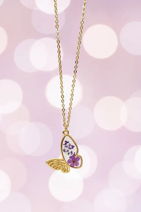 Violet Meadow Song Goldtone Butterfly Necklace
