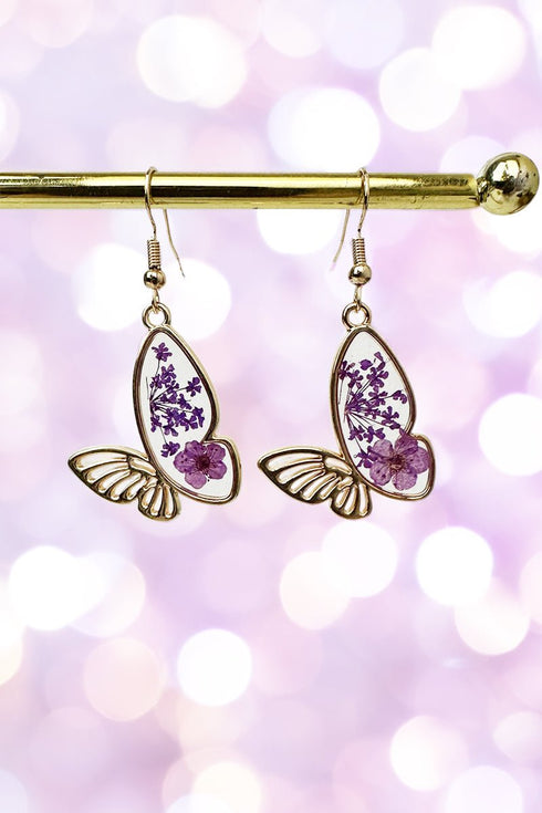 Violet Meadow Song Goldtone Butterfly Earrings