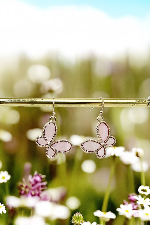 Moonlit Flutter Light Rose & Goldtone Earrings