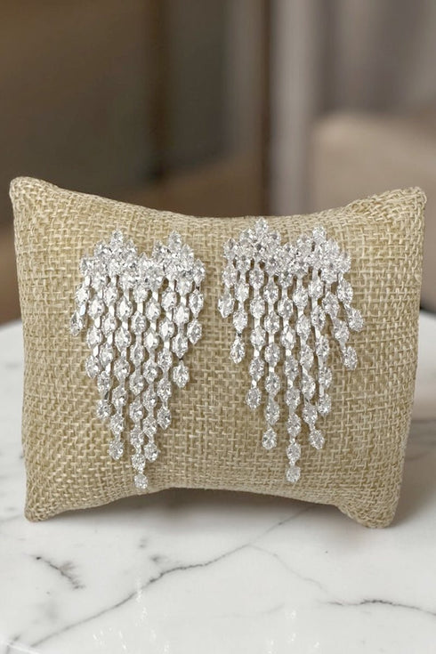 Cubic Zirconia Cascading Allure Silvertone Earrings