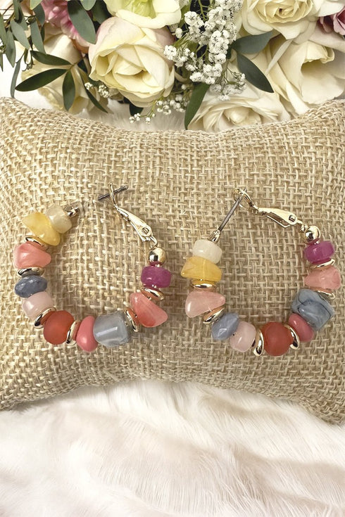 Multi-Color & Goldtone Beaded Soho Hoop Earrings