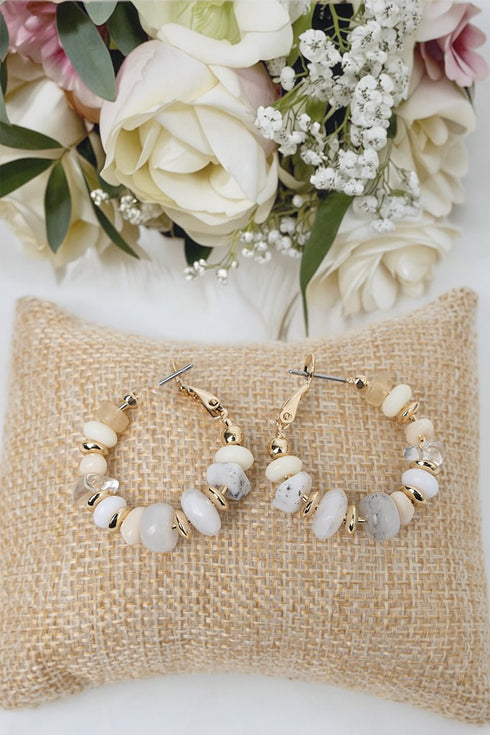 White & Goldtone Beaded Soho Hoop Earrings