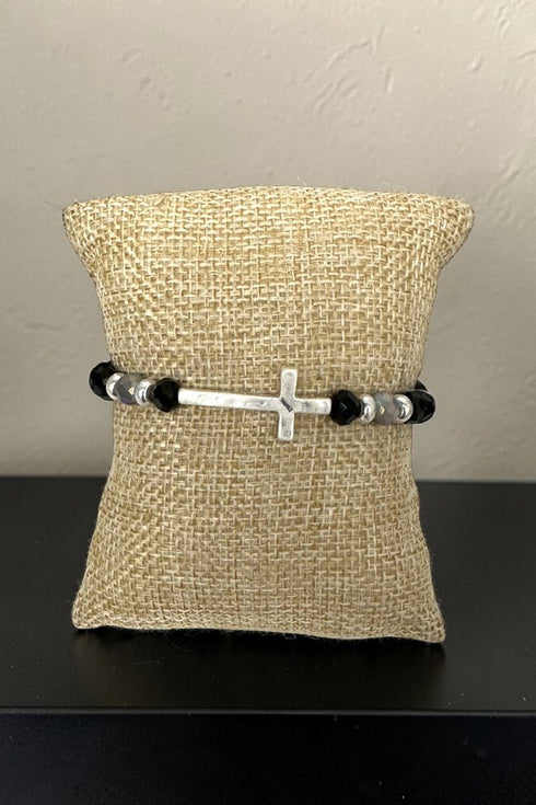 Faith in Motion Black Beaded Cross Bracelet