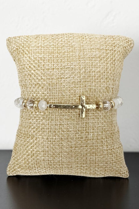 Faith in Motion White Beaded Cross Bracelet