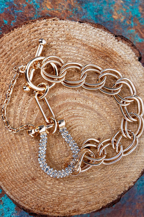 Chelsea Reins Crystal Goldtone Toggle Bracelet