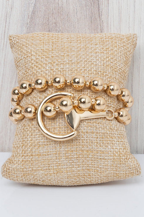 Threaded Tack Goldtone Beaded Wrap Bracelet