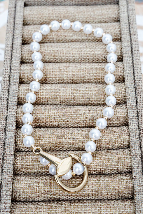 Threaded Tack Goldtone & Pearl Wrap Bracelet