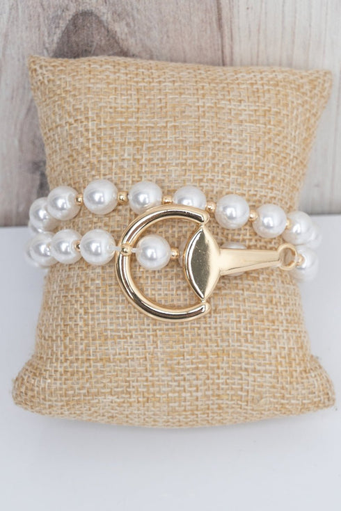 Threaded Tack Goldtone & Pearl Wrap Bracelet