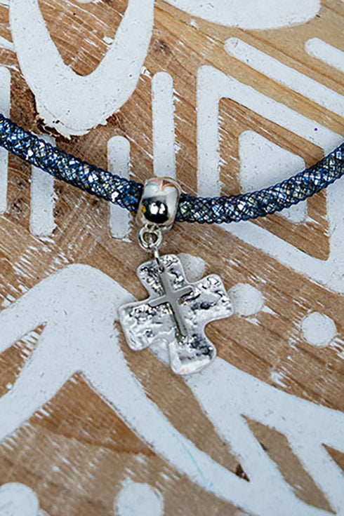 Smoke Crystal Crossfire Silvertone Necklace