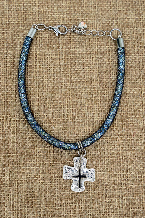 Smoke Crystal Crossfire Silvertone Bracelet