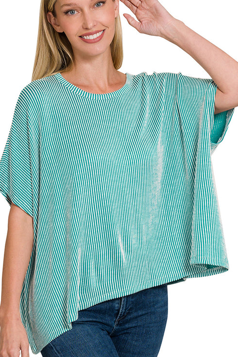 Full Of Fun Light Teal Oversized Striped Top