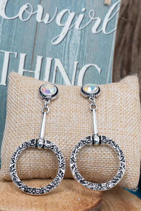 Iridescent Derby Darling Silvertone Earrings