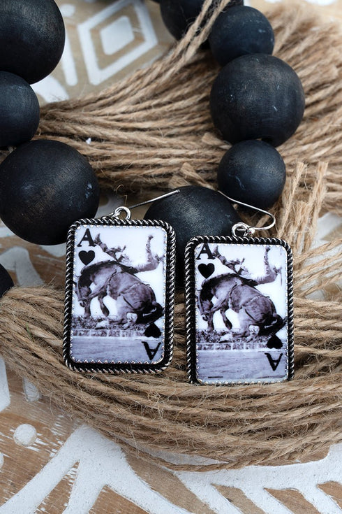 Arena Bronco Ace Silvertone Earrings