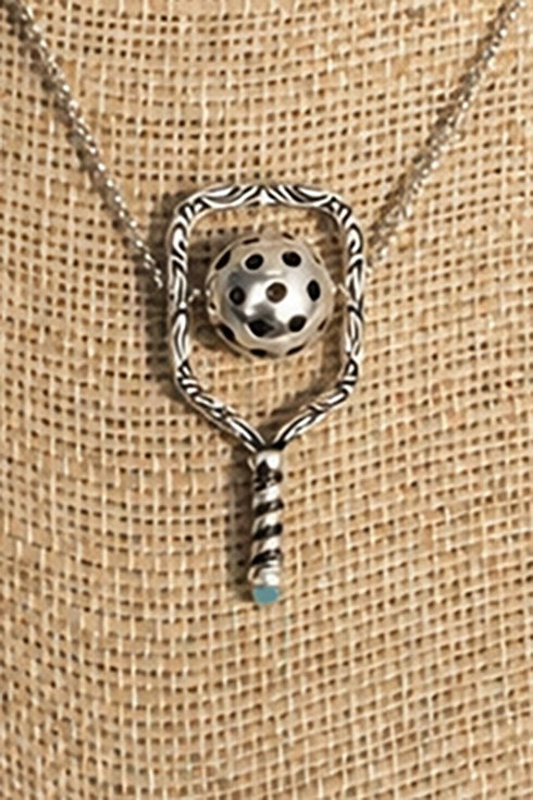 Pickleball Rally Ready Turquoise & Silvertone Necklace