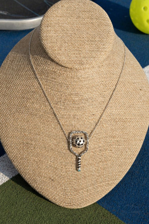 Pickleball Rally Ready Turquoise & Silvertone Necklace