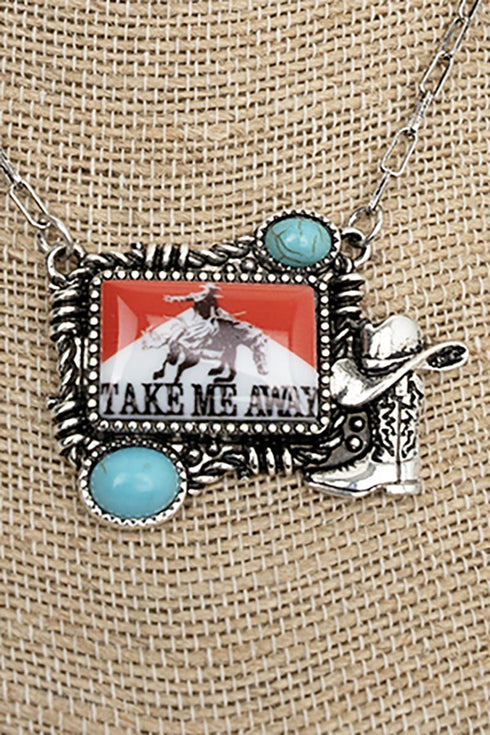 Take Me Away Cowboy Turquoise & Silvertone Necklace