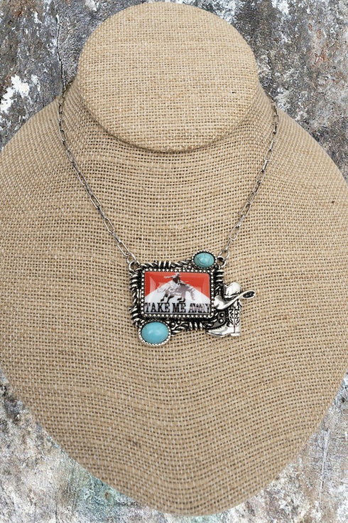 Take Me Away Cowboy Turquoise & Silvertone Necklace