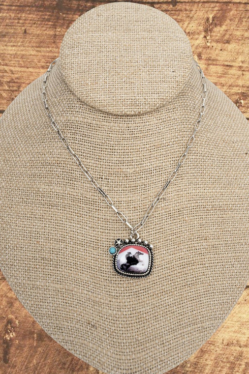 Legendary Cowboy Turquoise & Silvertone Necklace