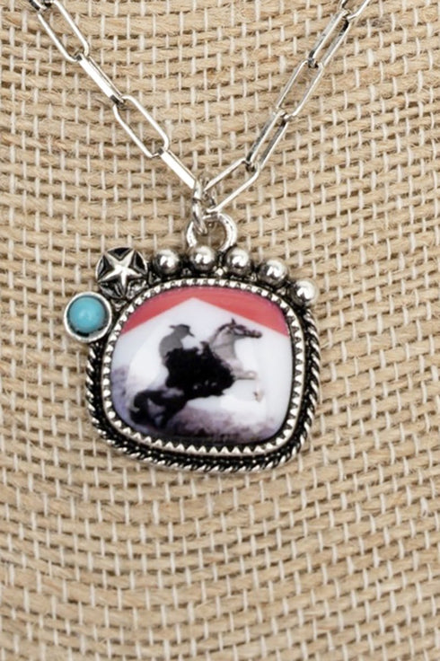 Legendary Cowboy Turquoise & Silvertone Necklace