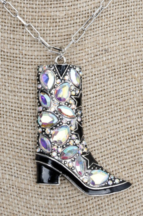 Iridescent Midnight Star Boot Silvertone Necklace