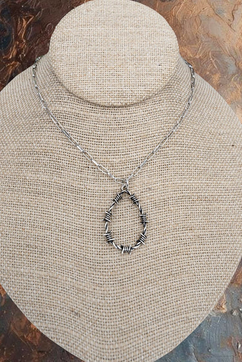 Wirecrest Teardrop Silvertone Necklace