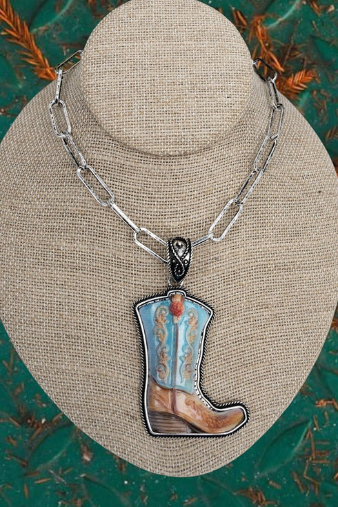 Western Sky Boot Silvertone Necklace