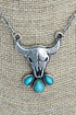 Turquoise Ranchside Steer Silvertone Necklace